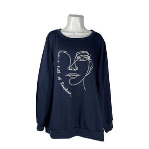 BloomChic Graphic Pullover Sweatshirt Navy Blue Plus Size US 18-20 Art Sunshine